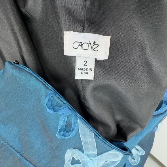 NWT Cache Blue Strapless Bubble Hem Applique Dress Size 2 Y2K Glam Luxe Evening - Picture 15 of 16